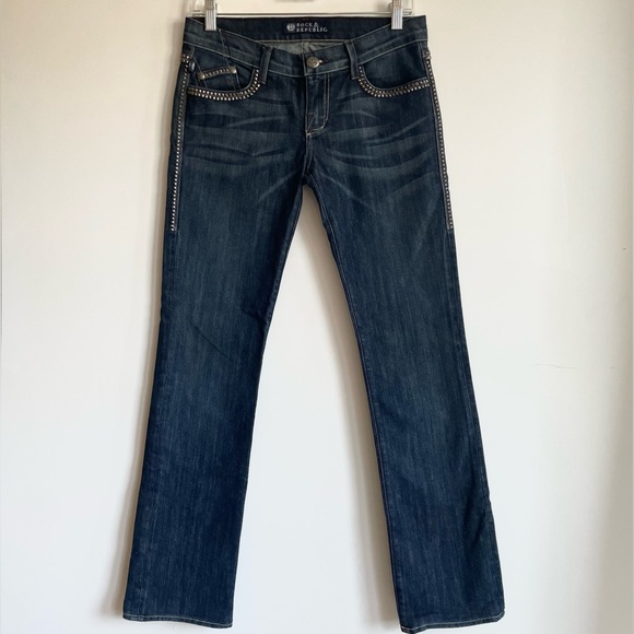 Rock & Republic Studded Dark Wash Straight Leg Denim Skull Jeans 26 - Picture 3 of 12
